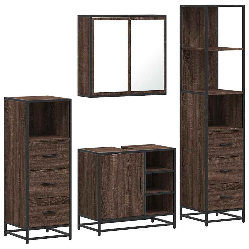 vidaXL Set de mobilier de baie din 4 piese din lemn de stejar maro vidaXL Set de mobilier de baie din 4 piese din lemn de stejar maro