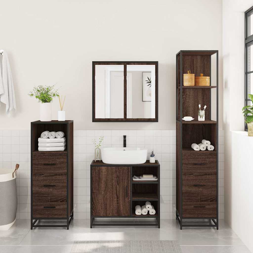 vidaXL Set de mobilier de baie din 4 piese din lemn de stejar maro vidaXL Set de mobilier de baie din 4 piese din lemn de stejar maro