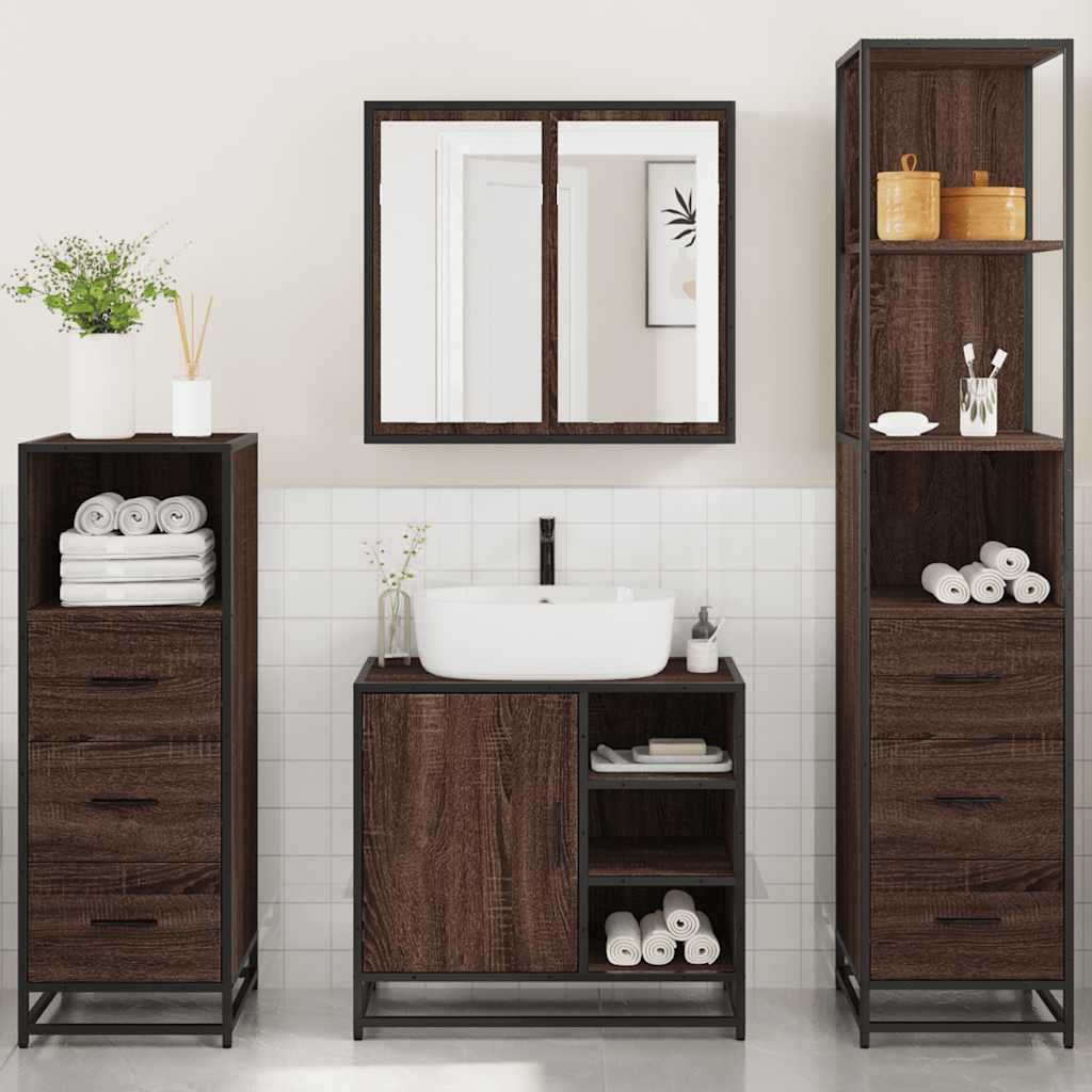 vidaXL Set de mobilier de baie din 4 piese din lemn de stejar maro vidaXL Set de mobilier de baie din 4 piese din lemn de stejar maro