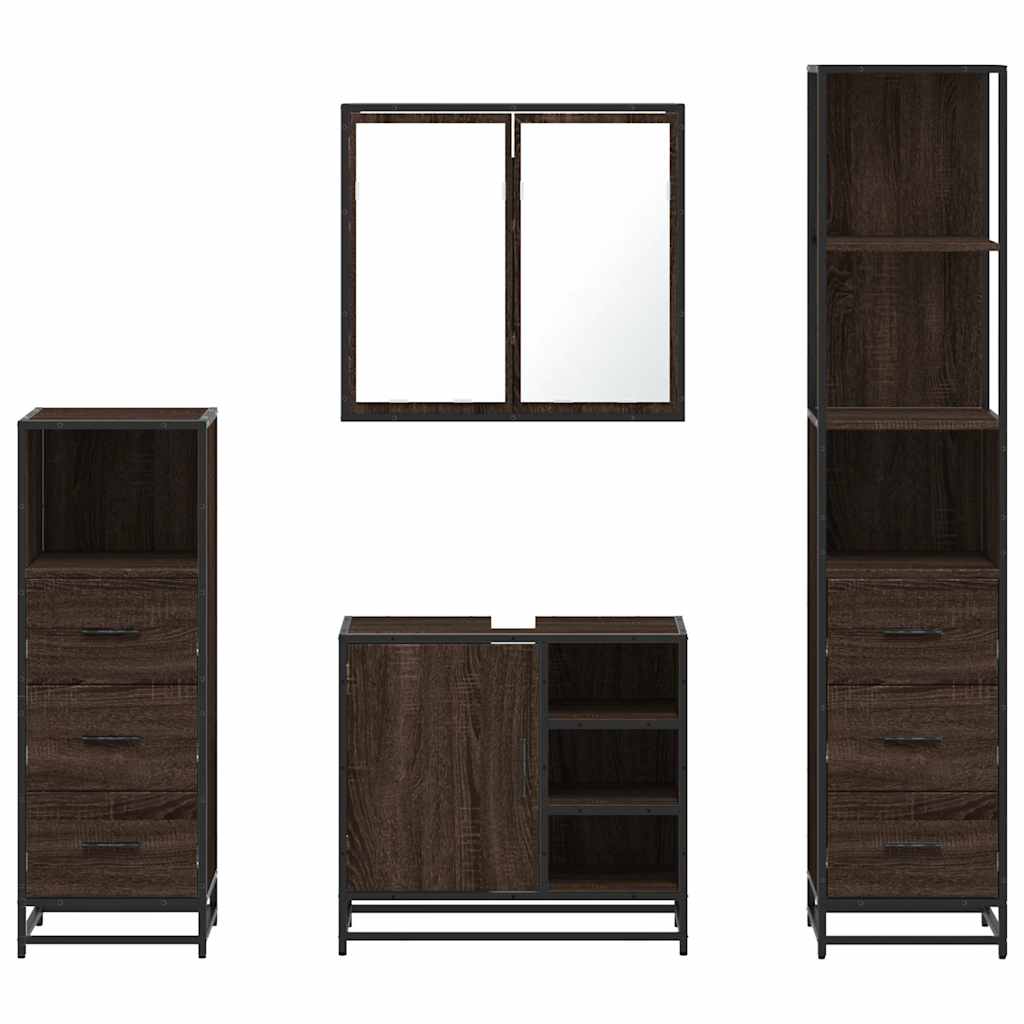 vidaXL Set de mobilier de baie din 4 piese din lemn de stejar maro vidaXL Set de mobilier de baie din 4 piese din lemn de stejar maro