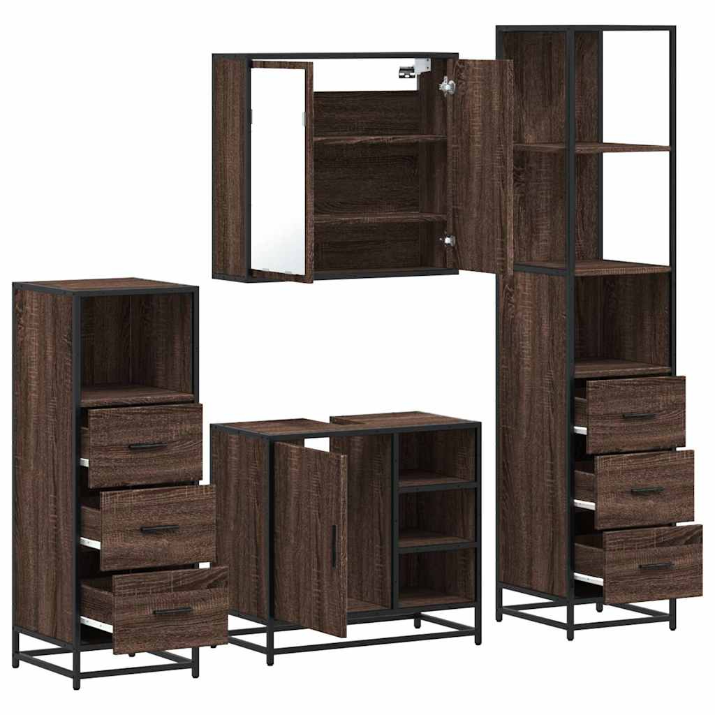 vidaXL Set de mobilier de baie din 4 piese din lemn de stejar maro vidaXL Set de mobilier de baie din 4 piese din lemn de stejar maro