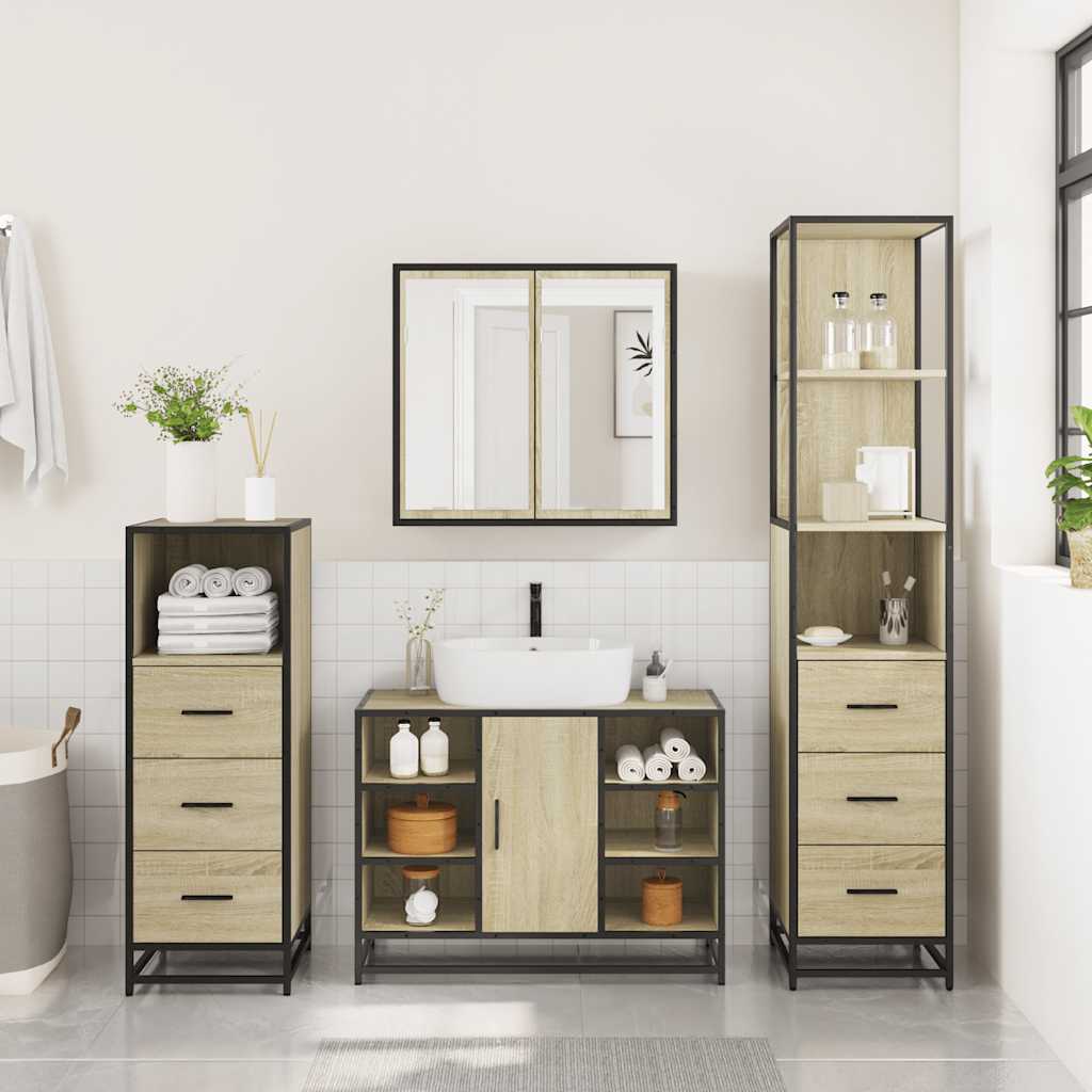 vidaXL Set de mobilier de baie din 4 piese din lemn de stejar Sonoma vidaXL Set de mobilier de baie din 4 piese din lemn de stejar Sonoma