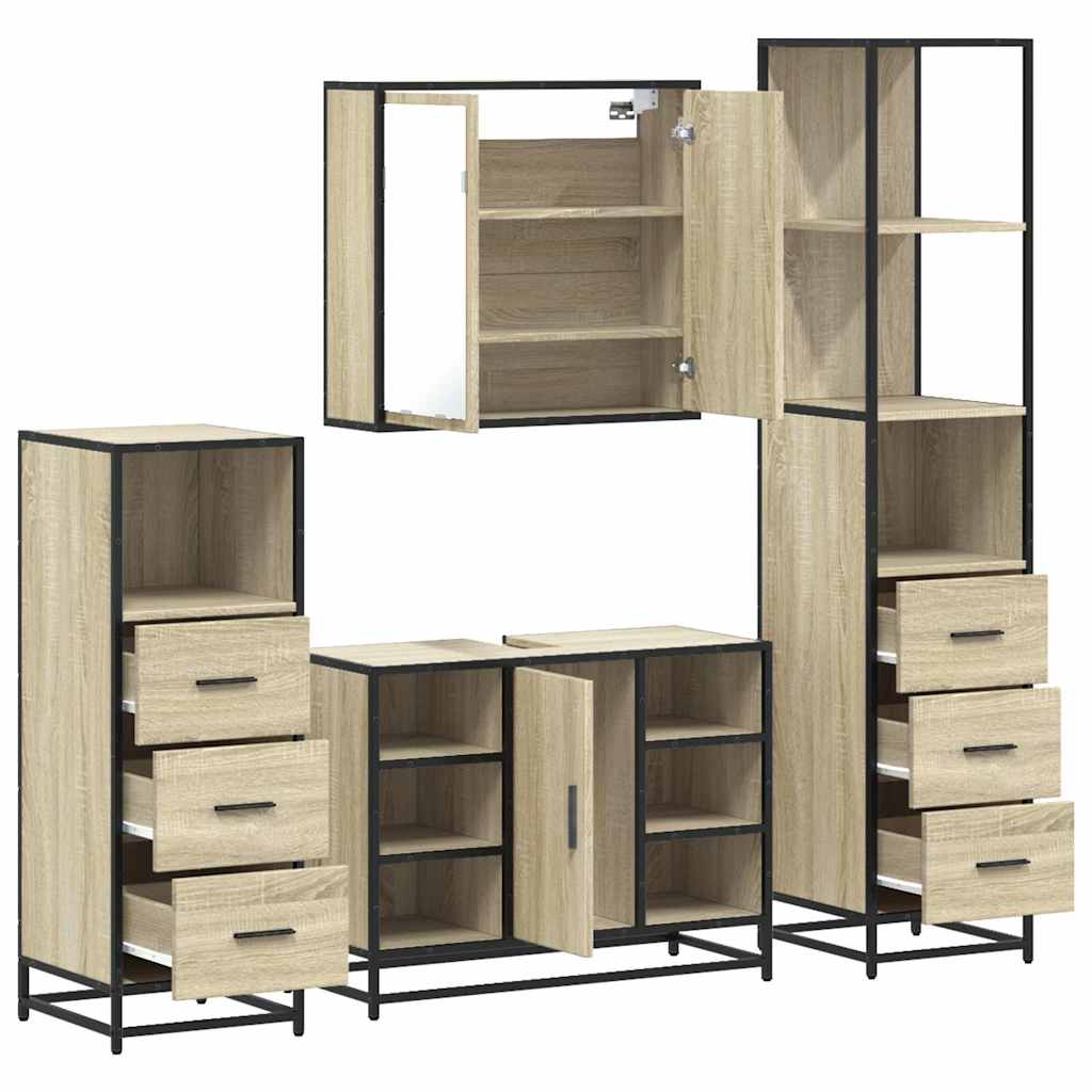 vidaXL Set de mobilier de baie din 4 piese din lemn de stejar Sonoma vidaXL Set de mobilier de baie din 4 piese din lemn de stejar Sonoma