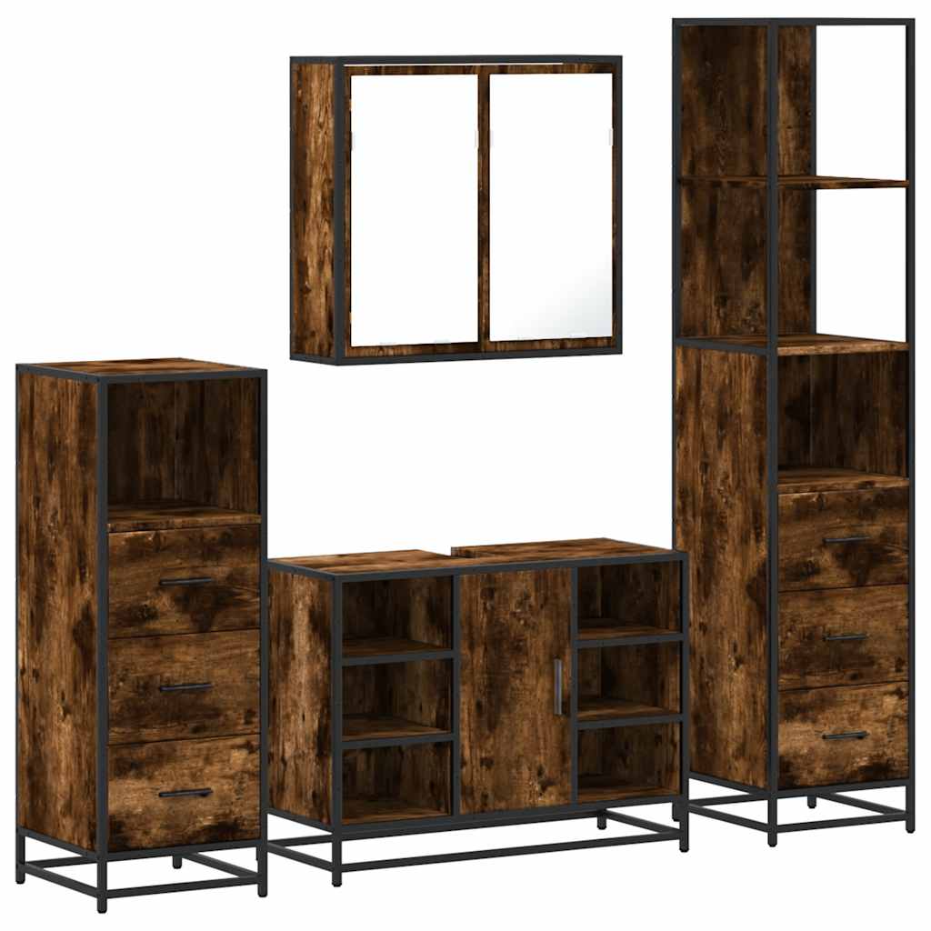 vidaXL Set de mobilier de baie 4 piese Lemn prelucrat de stejar afumat vidaXL Set de mobilier de baie 4 piese Lemn prelucrat de stejar afumat