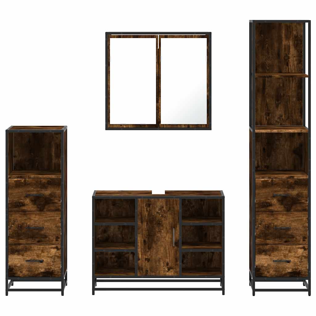 vidaXL Set de mobilier de baie 4 piese Lemn prelucrat de stejar afumat vidaXL Set de mobilier de baie 4 piese Lemn prelucrat de stejar afumat