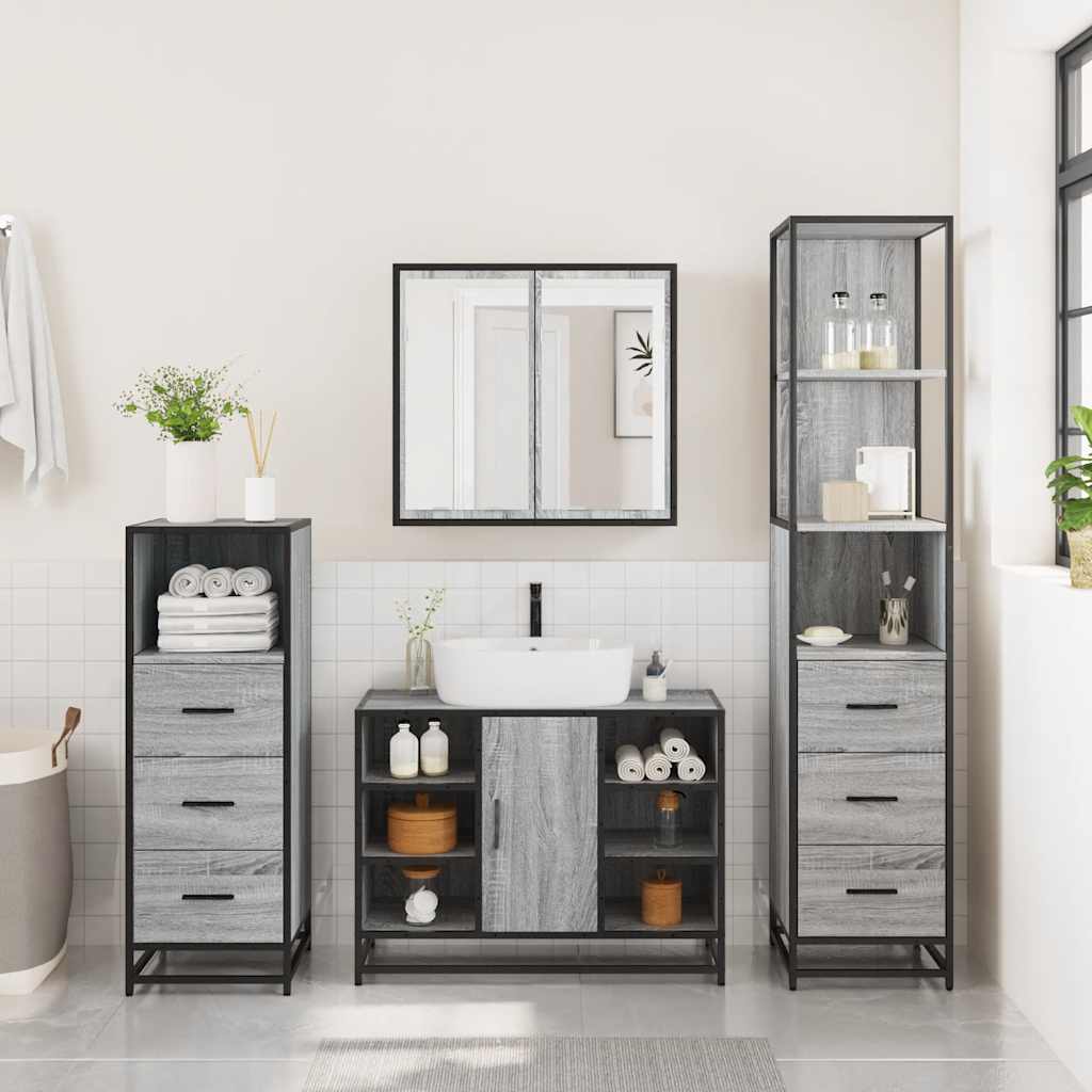 vidaXL Set de mobilier de baie 4 piese Lemn stratificat gri Sonoma vidaXL Set de mobilier de baie 4 piese Lemn stratificat gri Sonoma