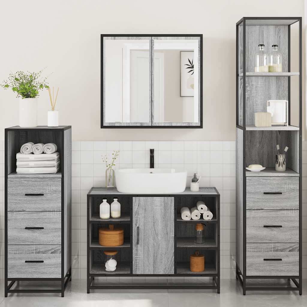 vidaXL Set de mobilier de baie 4 piese Lemn stratificat gri Sonoma vidaXL Set de mobilier de baie 4 piese Lemn stratificat gri Sonoma