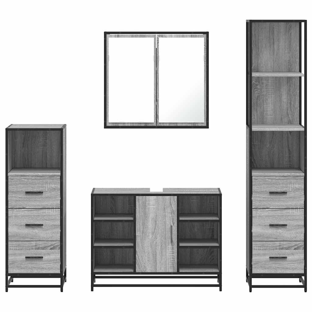 vidaXL Set de mobilier de baie 4 piese Lemn stratificat gri Sonoma vidaXL Set de mobilier de baie 4 piese Lemn stratificat gri Sonoma