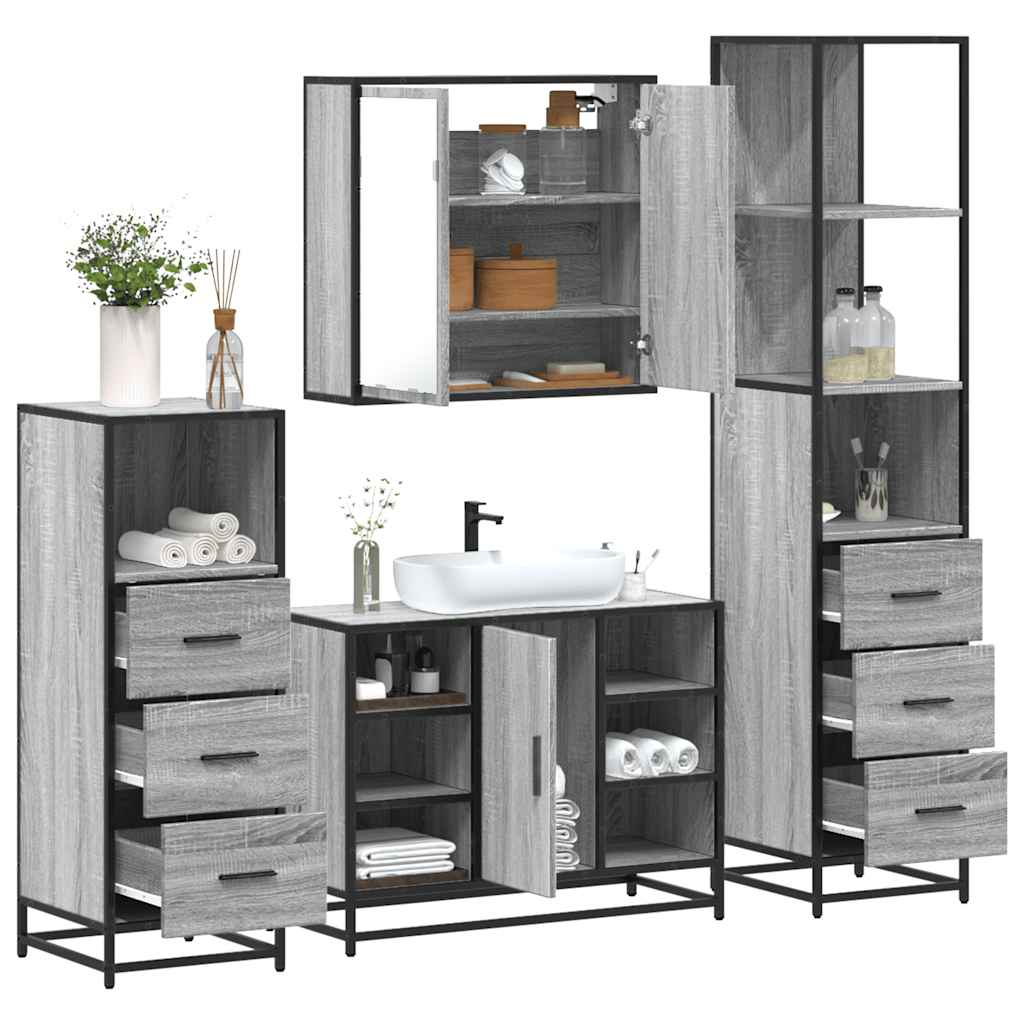 vidaXL Set de mobilier de baie 4 piese Lemn stratificat gri Sonoma vidaXL Set de mobilier de baie 4 piese Lemn stratificat gri Sonoma