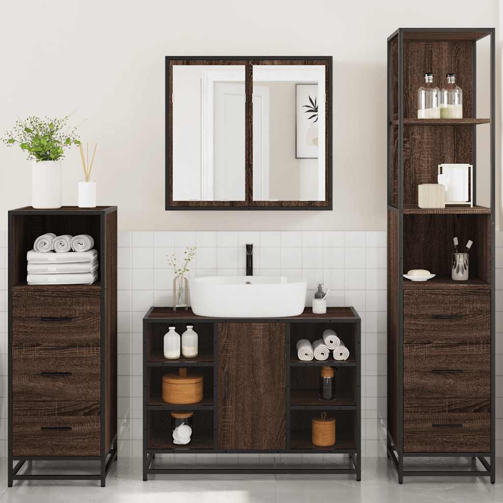 vidaXL Set de mobilier de baie din 4 piese din lemn de stejar maro vidaXL Set de mobilier de baie din 4 piese din lemn de stejar maro