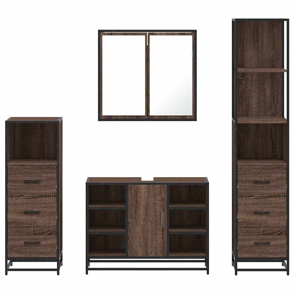 vidaXL Set de mobilier de baie din 4 piese din lemn de stejar maro vidaXL Set de mobilier de baie din 4 piese din lemn de stejar maro