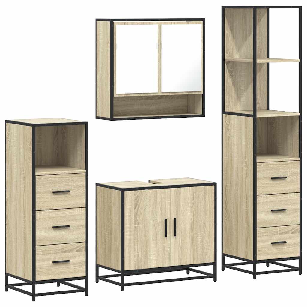 vidaXL Set de mobilier de baie din 4 piese din lemn de stejar Sonoma vidaXL Set de mobilier de baie din 4 piese din lemn de stejar Sonoma