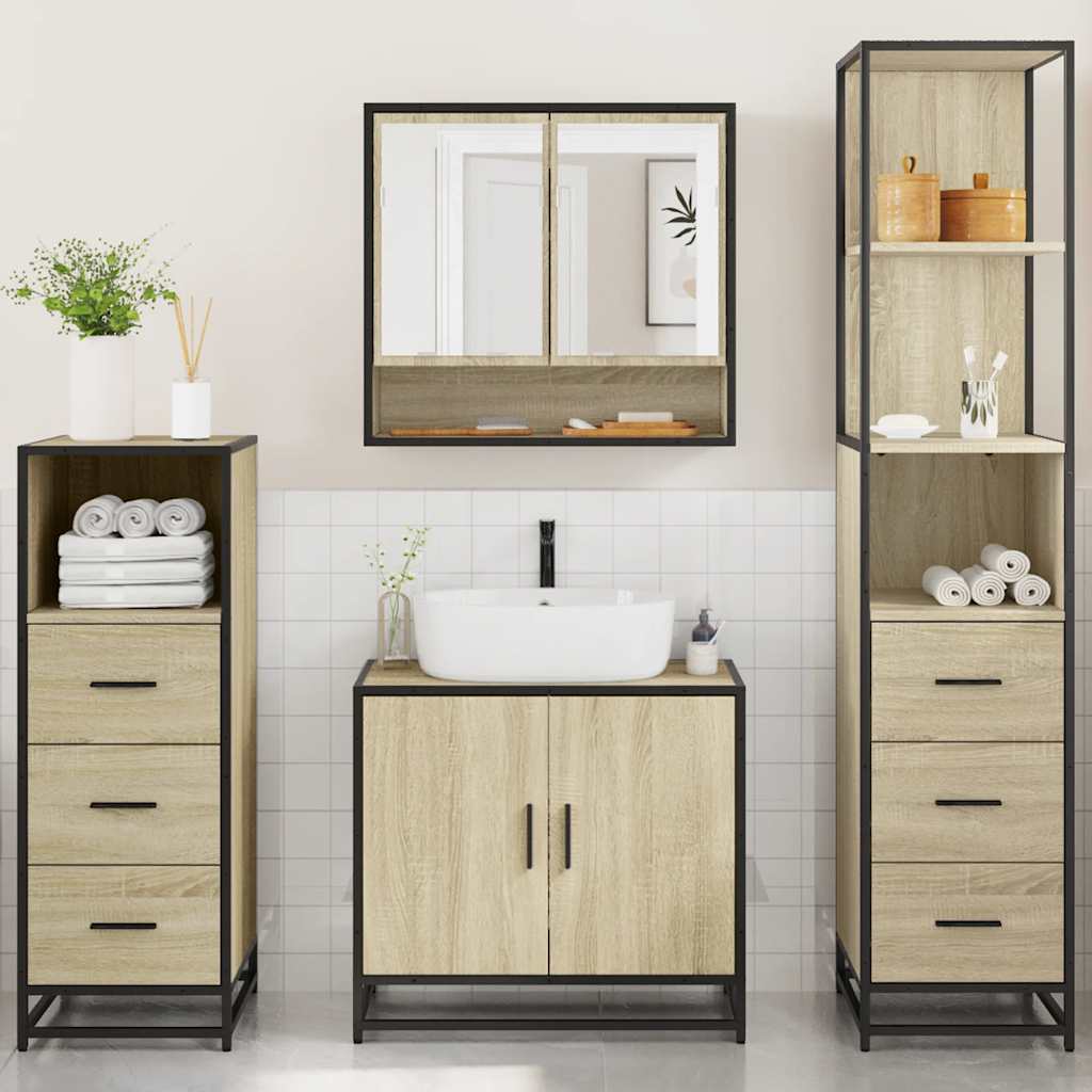 vidaXL Set de mobilier de baie din 4 piese din lemn de stejar Sonoma vidaXL Set de mobilier de baie din 4 piese din lemn de stejar Sonoma