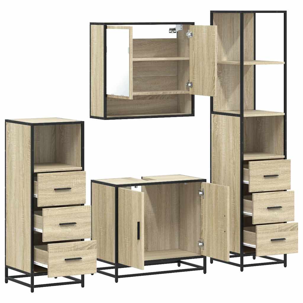 vidaXL Set de mobilier de baie din 4 piese din lemn de stejar Sonoma vidaXL Set de mobilier de baie din 4 piese din lemn de stejar Sonoma