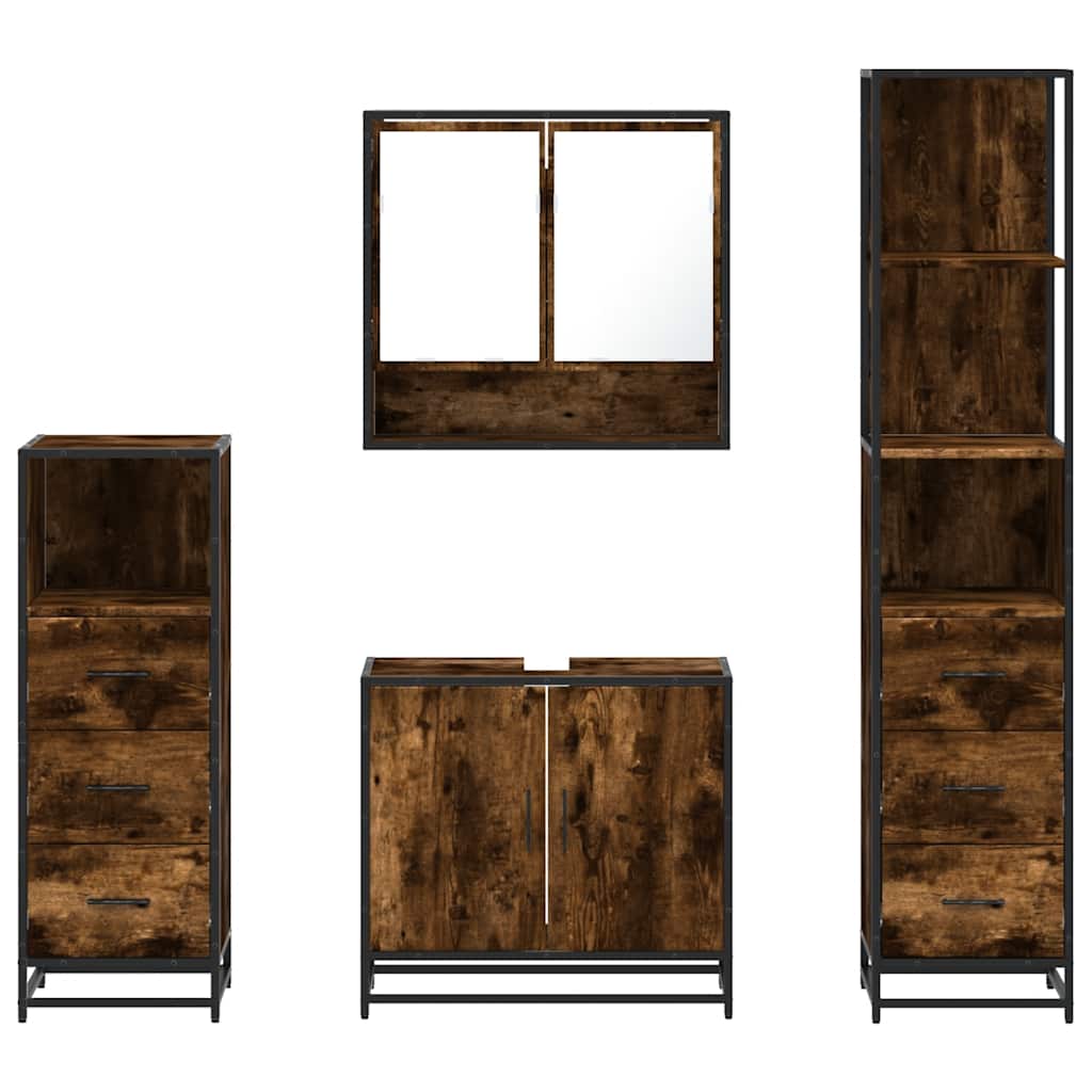 vidaXL Set de mobilier de baie 4 piese Lemn prelucrat de stejar afumat vidaXL Set de mobilier de baie 4 piese Lemn prelucrat de stejar afumat