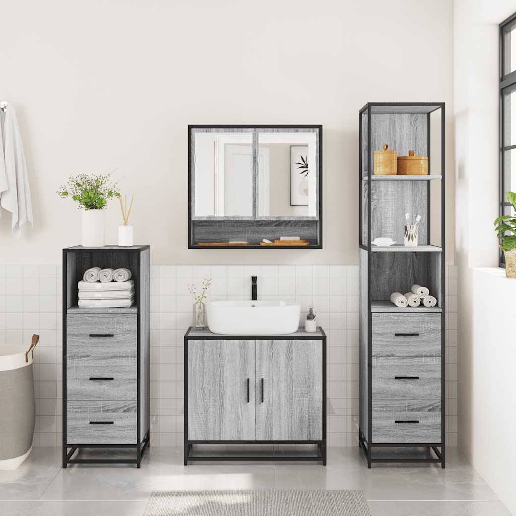 vidaXL Set de mobilier de baie 4 piese Lemn stratificat gri Sonoma vidaXL Set de mobilier de baie 4 piese Lemn stratificat gri Sonoma