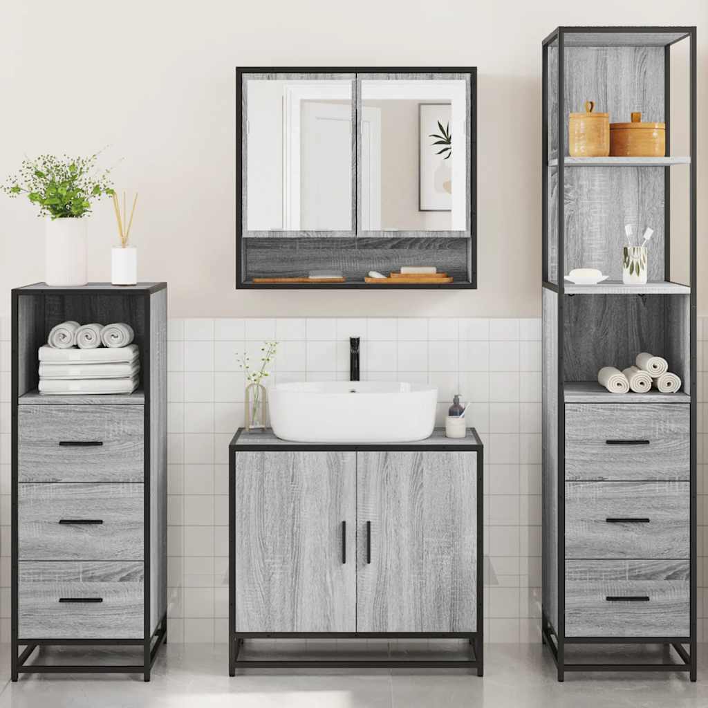 vidaXL Set de mobilier de baie 4 piese Lemn stratificat gri Sonoma vidaXL Set de mobilier de baie 4 piese Lemn stratificat gri Sonoma