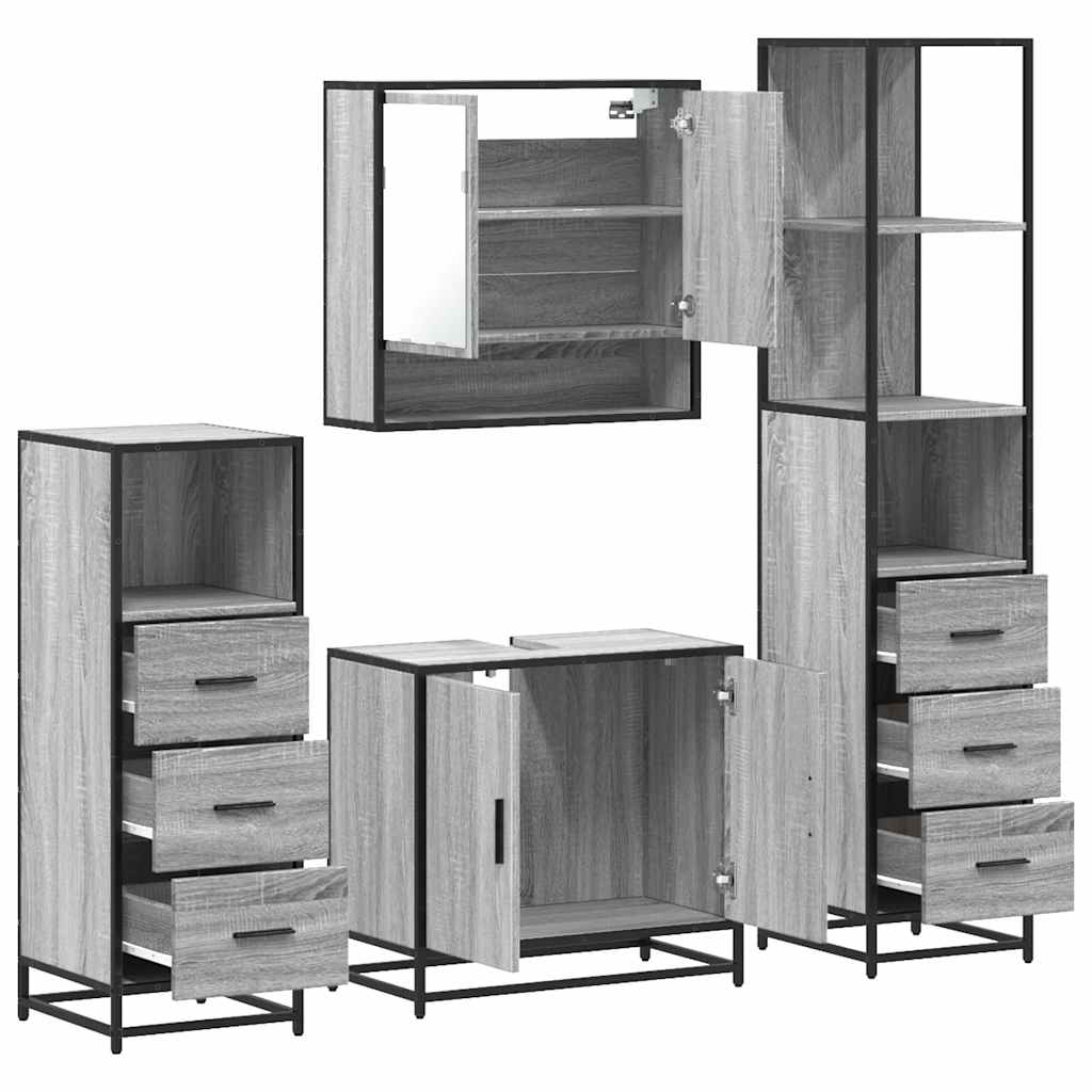 vidaXL Set de mobilier de baie 4 piese Lemn stratificat gri Sonoma vidaXL Set de mobilier de baie 4 piese Lemn stratificat gri Sonoma