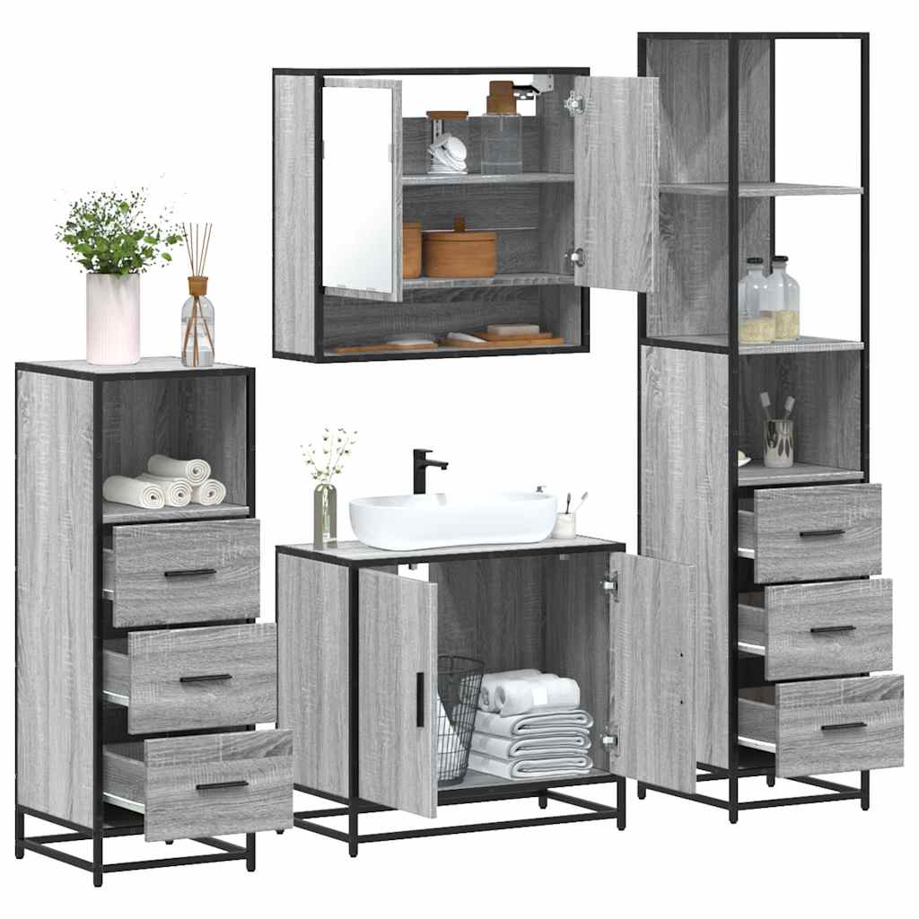 vidaXL Set de mobilier de baie 4 piese Lemn stratificat gri Sonoma vidaXL Set de mobilier de baie 4 piese Lemn stratificat gri Sonoma