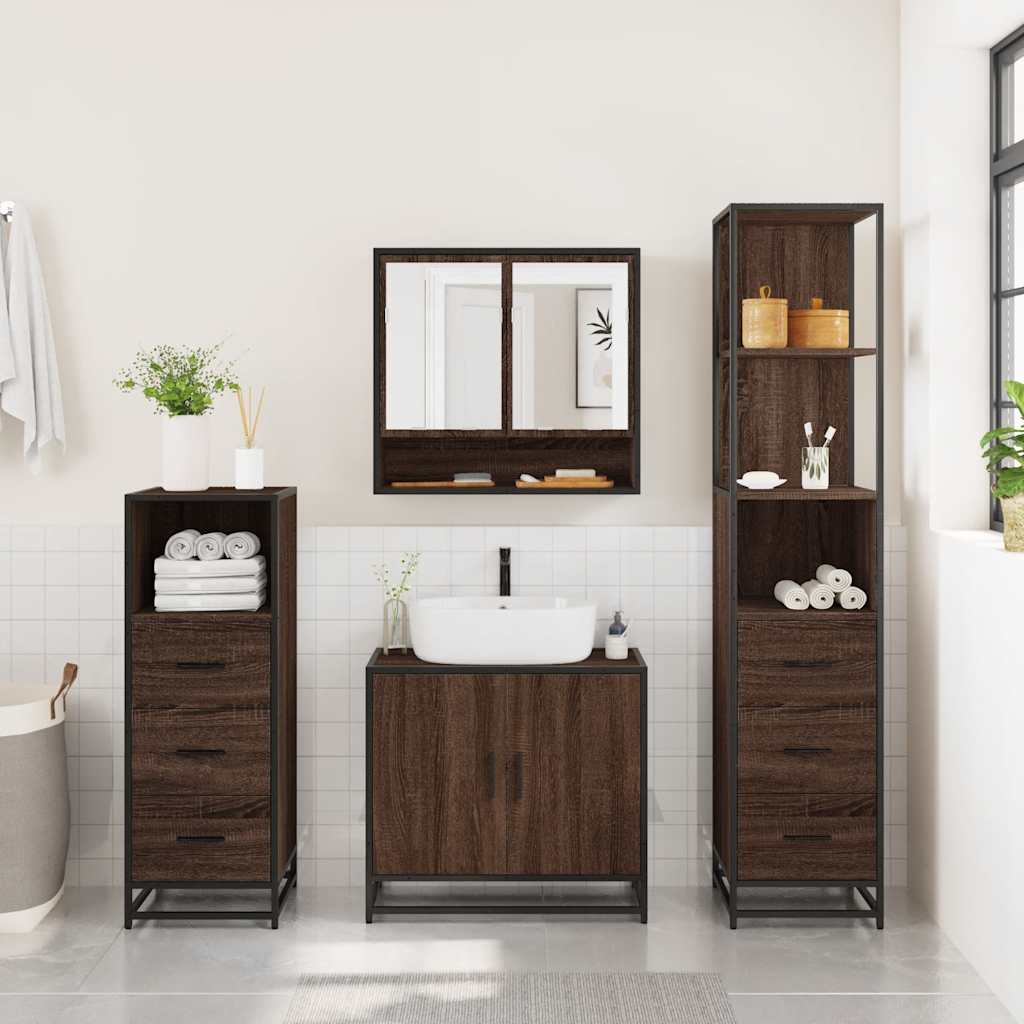 vidaXL Set de mobilier de baie din 4 piese din lemn de stejar maro vidaXL Set de mobilier de baie din 4 piese din lemn de stejar maro
