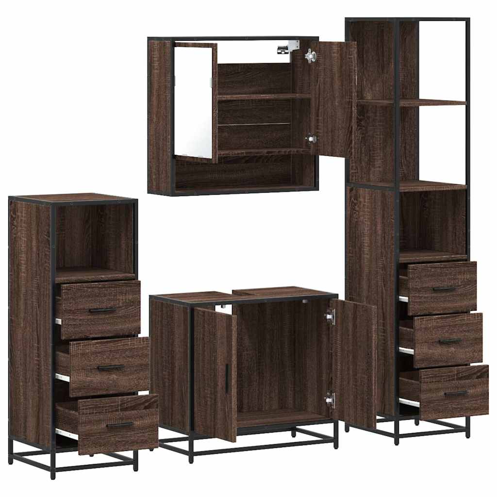 vidaXL Set de mobilier de baie din 4 piese din lemn de stejar maro vidaXL Set de mobilier de baie din 4 piese din lemn de stejar maro
