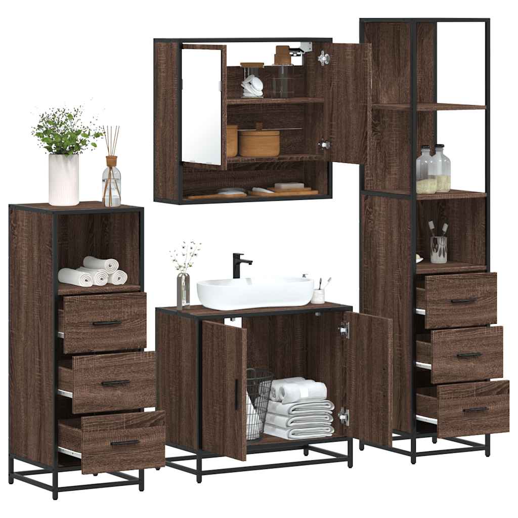 vidaXL Set de mobilier de baie din 4 piese din lemn de stejar maro vidaXL Set de mobilier de baie din 4 piese din lemn de stejar maro