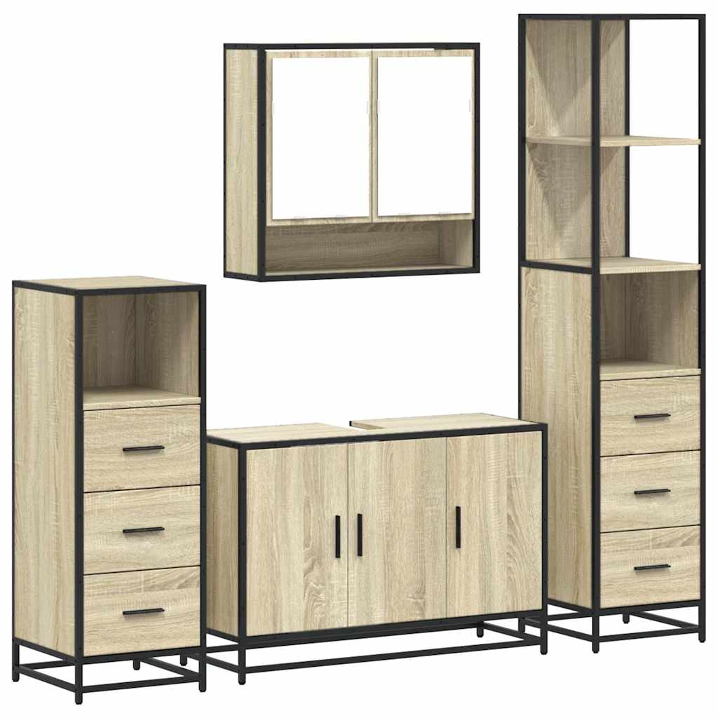 vidaXL Set de mobilier de baie din 4 piese din lemn de stejar Sonoma
