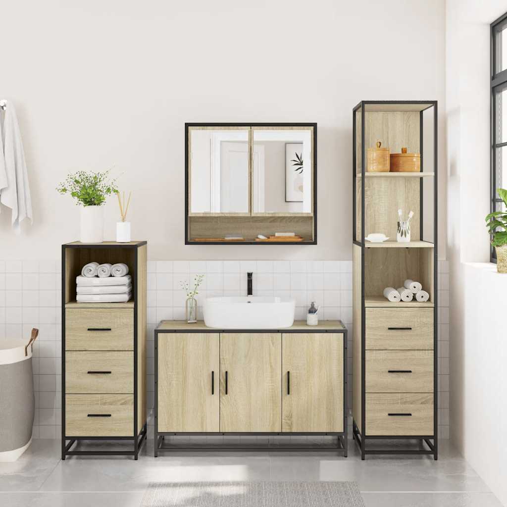 vidaXL Set de mobilier de baie din 4 piese din lemn de stejar Sonoma