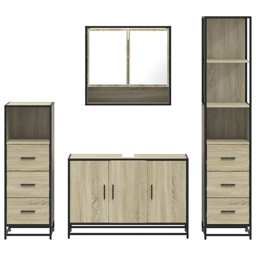 vidaXL Set de mobilier de baie din 4 piese din lemn de stejar Sonoma