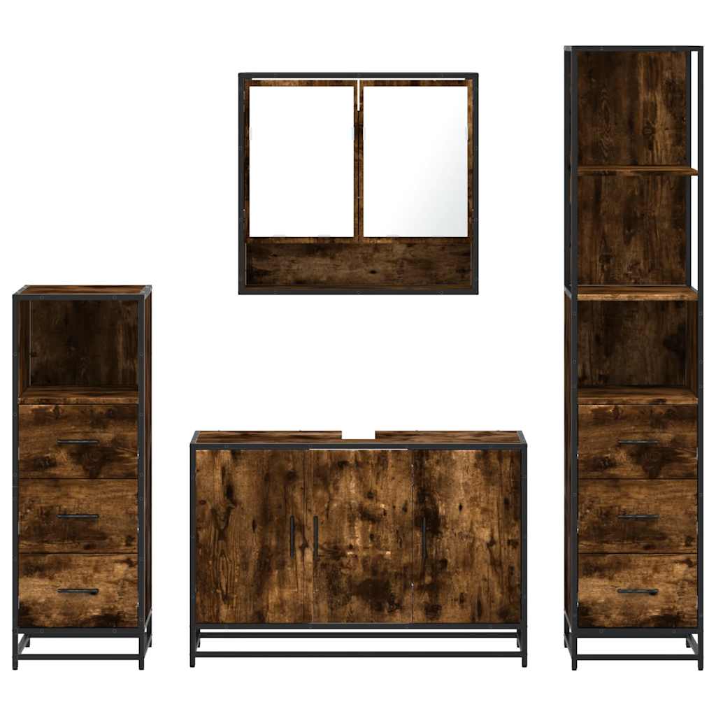 vidaXL Set de mobilier de baie 4 piese Lemn prelucrat de stejar afumat vidaXL Set de mobilier de baie 4 piese Lemn prelucrat de stejar afumat