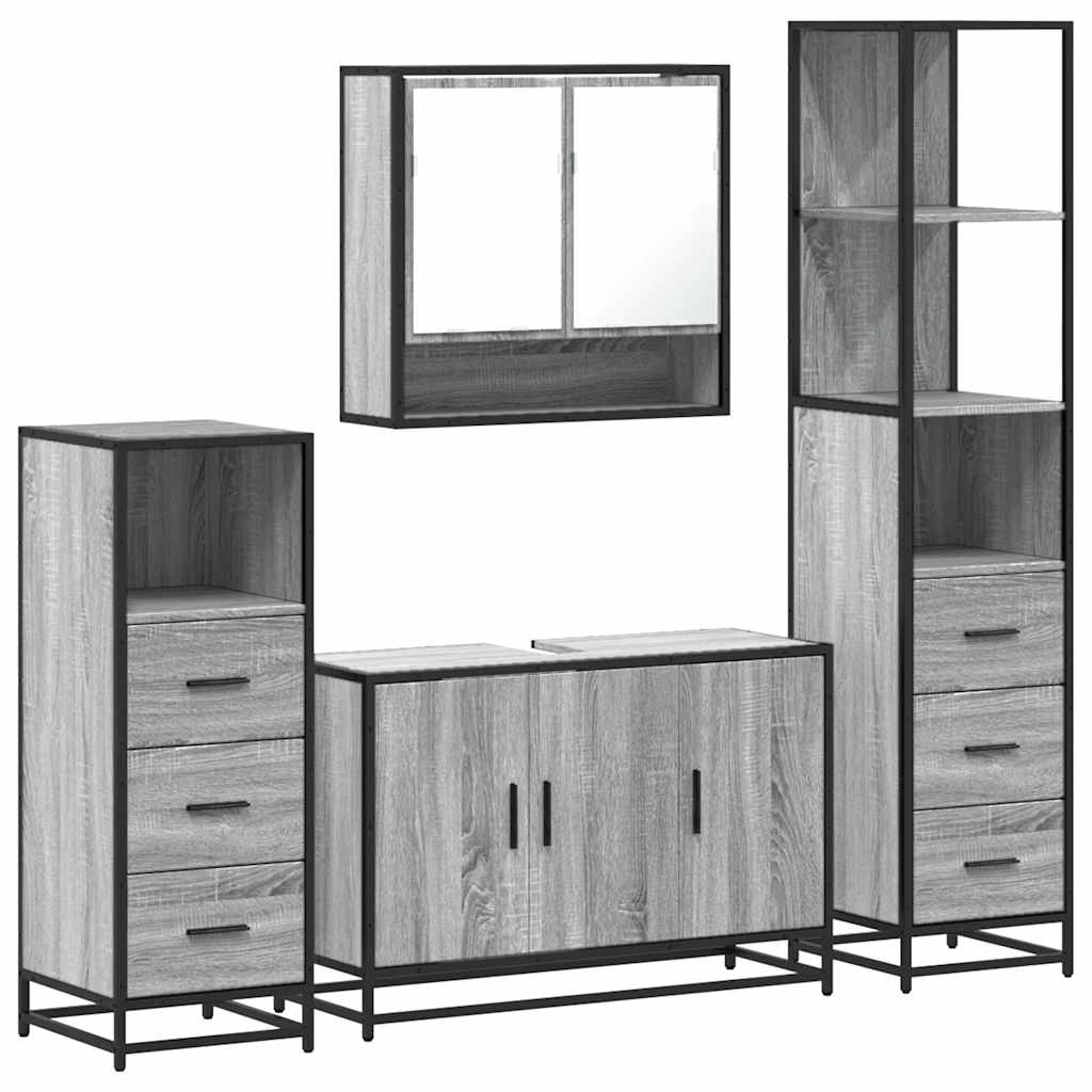 vidaXL Set de mobilier de baie 4 piese Lemn stratificat gri Sonoma vidaXL Set de mobilier de baie 4 piese Lemn stratificat gri Sonoma