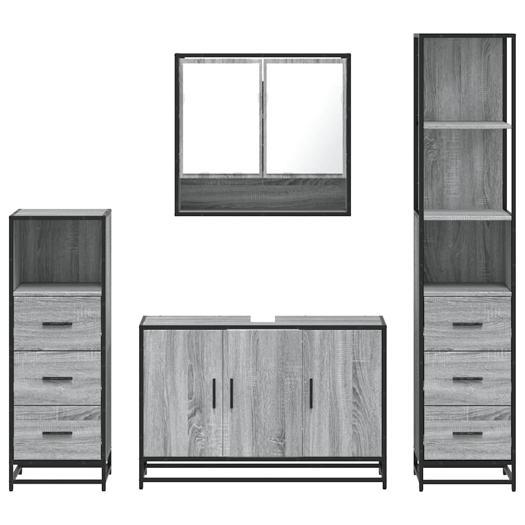 vidaXL Set de mobilier de baie 4 piese Lemn stratificat gri Sonoma vidaXL Set de mobilier de baie 4 piese Lemn stratificat gri Sonoma