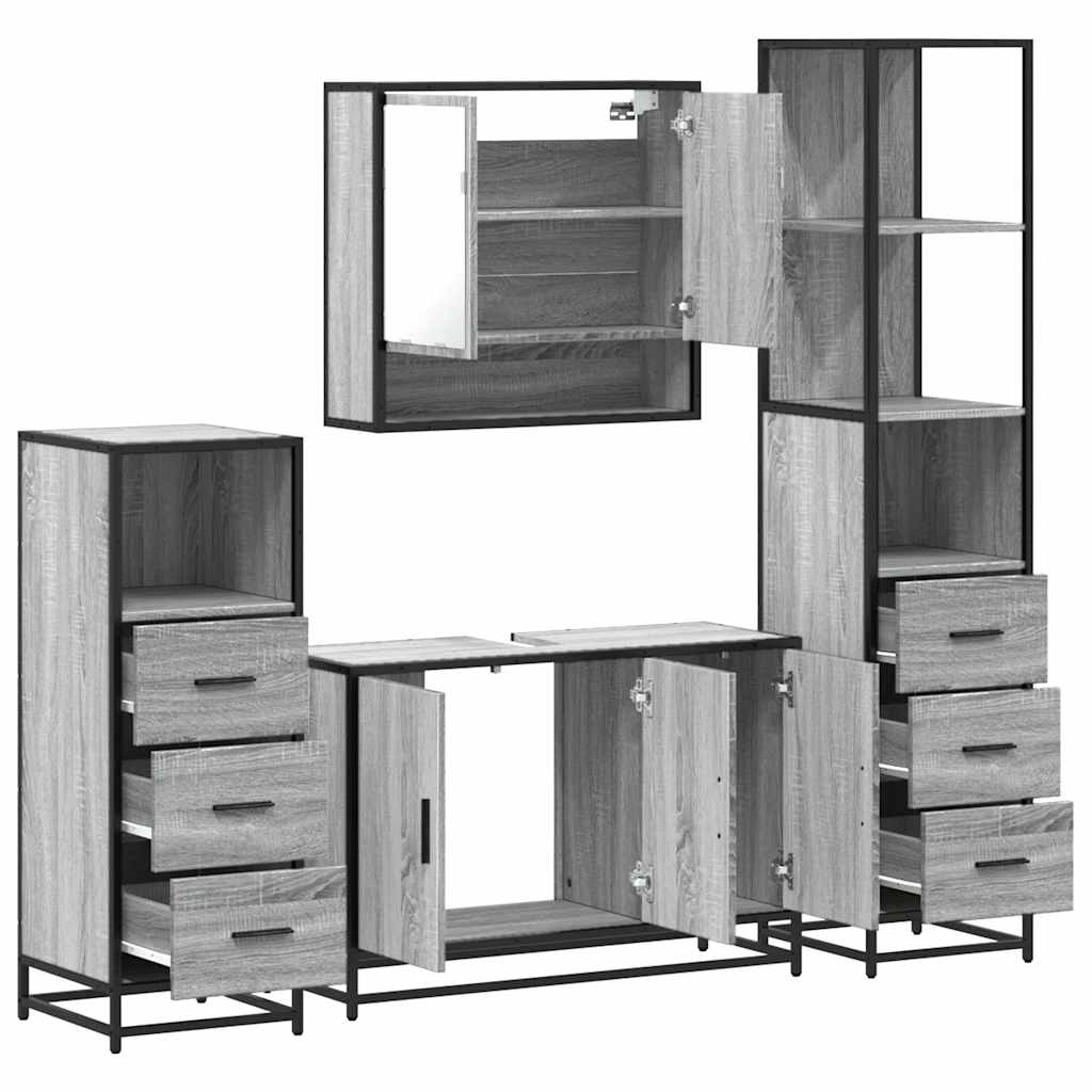 vidaXL Set de mobilier de baie 4 piese Lemn stratificat gri Sonoma vidaXL Set de mobilier de baie 4 piese Lemn stratificat gri Sonoma