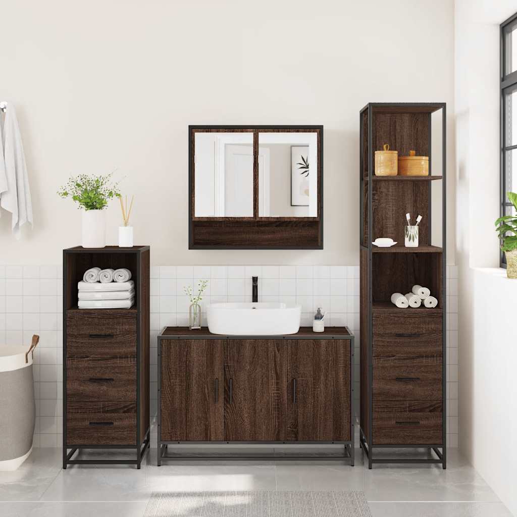 vidaXL Set de mobilier de baie din 4 piese din lemn de stejar maro vidaXL Set de mobilier de baie din 4 piese din lemn de stejar maro