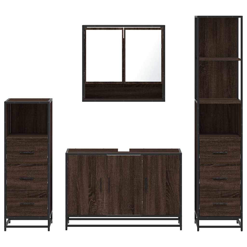 vidaXL Set de mobilier de baie din 4 piese din lemn de stejar maro vidaXL Set de mobilier de baie din 4 piese din lemn de stejar maro