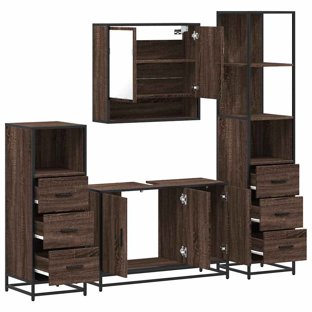 vidaXL Set de mobilier de baie din 4 piese din lemn de stejar maro vidaXL Set de mobilier de baie din 4 piese din lemn de stejar maro