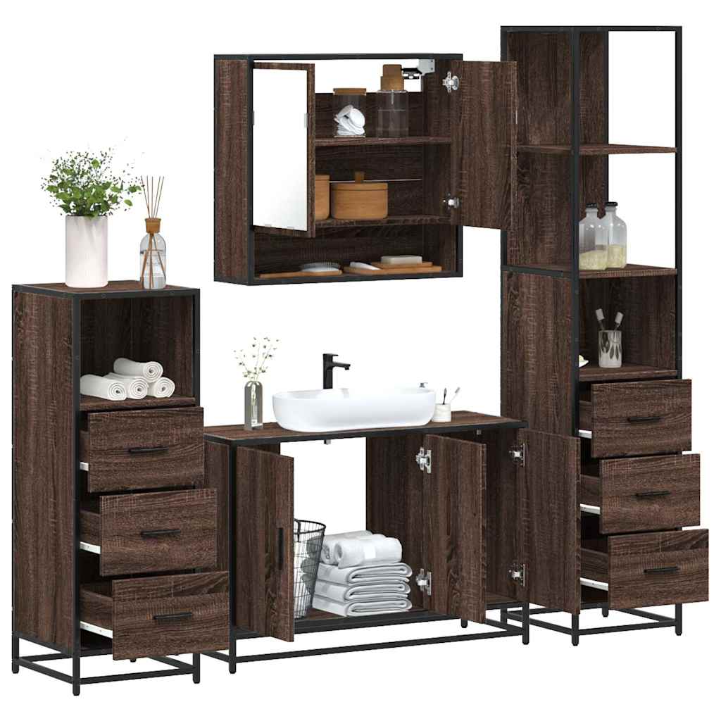 vidaXL Set de mobilier de baie din 4 piese din lemn de stejar maro vidaXL Set de mobilier de baie din 4 piese din lemn de stejar maro