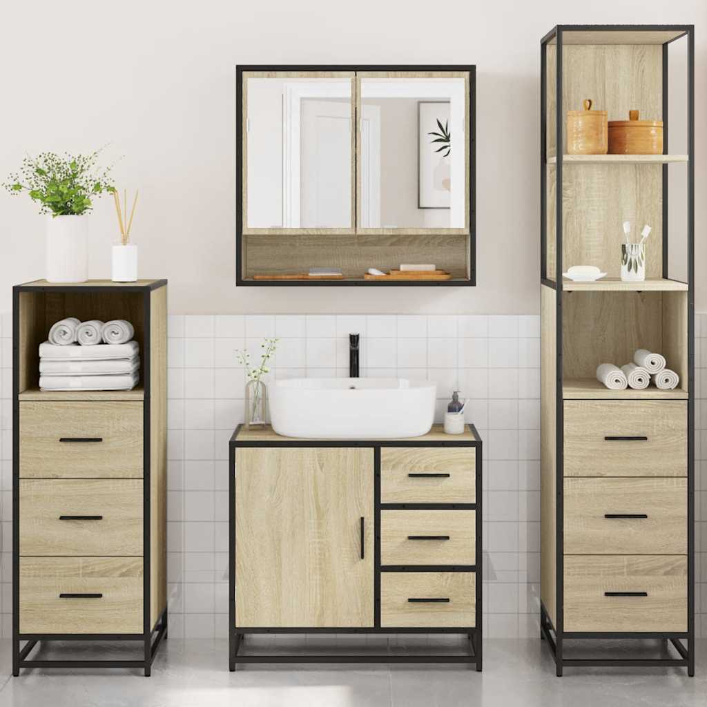 vidaXL Set de mobilier de baie din 4 piese din lemn de stejar Sonoma vidaXL Set de mobilier de baie din 4 piese din lemn de stejar Sonoma
