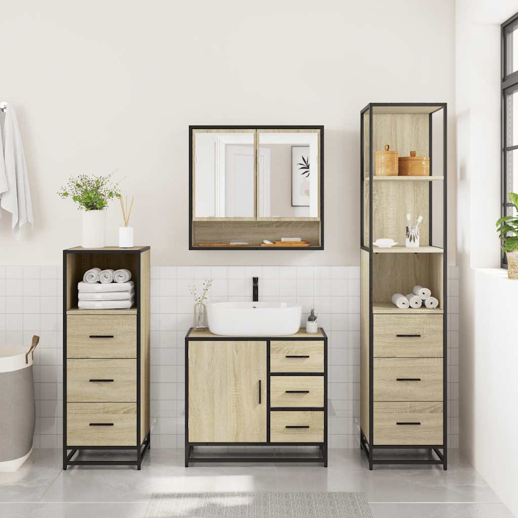 vidaXL Set de mobilier de baie din 4 piese din lemn de stejar Sonoma vidaXL Set de mobilier de baie din 4 piese din lemn de stejar Sonoma