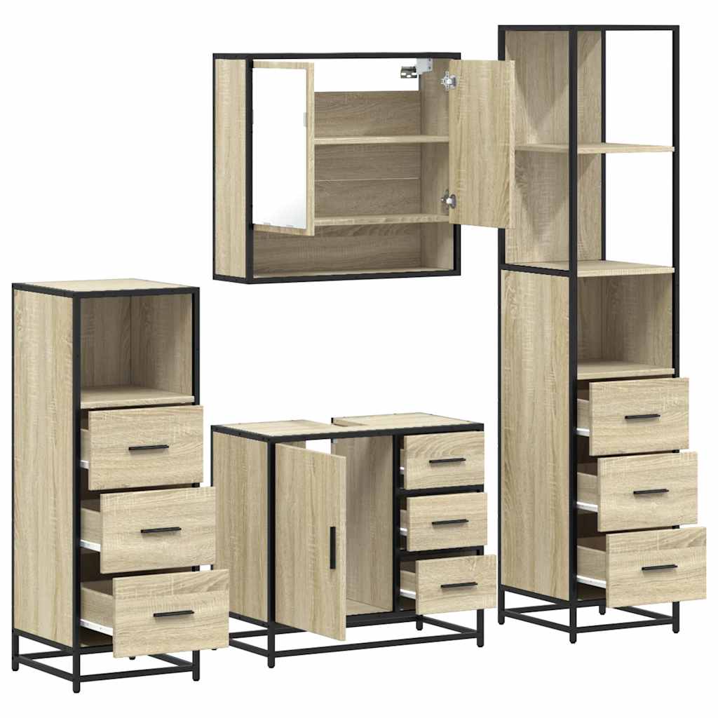 vidaXL Set de mobilier de baie din 4 piese din lemn de stejar Sonoma vidaXL Set de mobilier de baie din 4 piese din lemn de stejar Sonoma