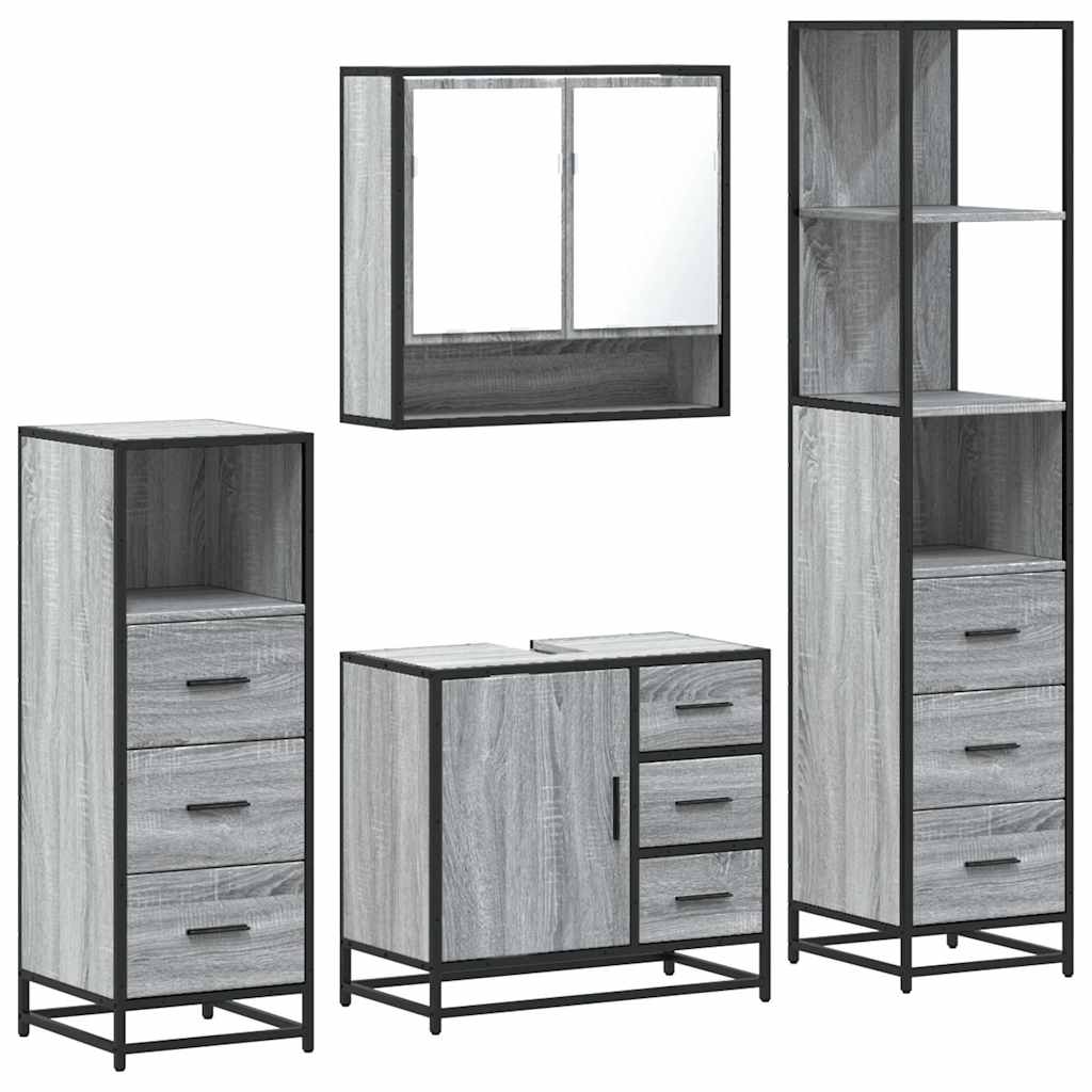 vidaXL Set de mobilier de baie 4 piese Lemn stratificat gri Sonoma vidaXL Set de mobilier de baie 4 piese Lemn stratificat gri Sonoma