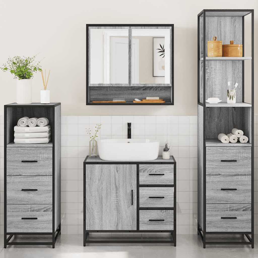 vidaXL Set de mobilier de baie 4 piese Lemn stratificat gri Sonoma vidaXL Set de mobilier de baie 4 piese Lemn stratificat gri Sonoma