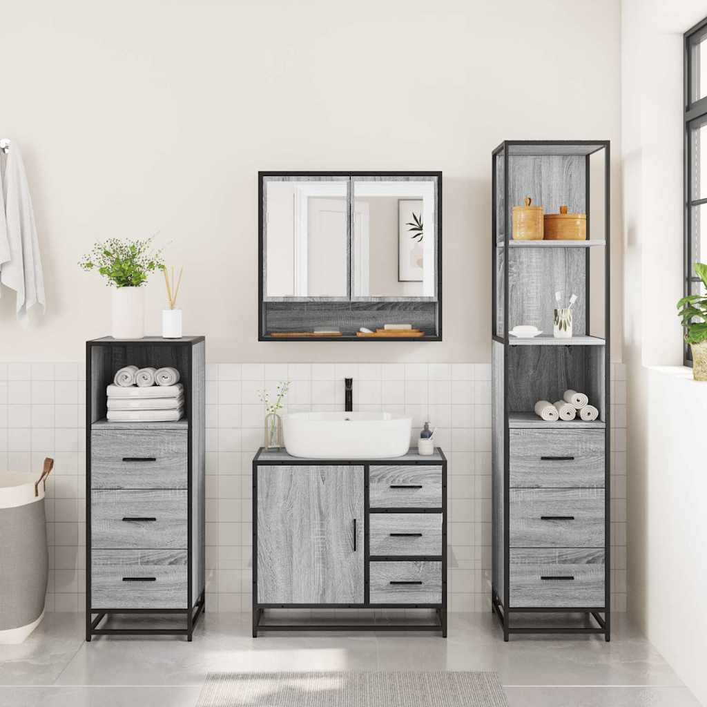 vidaXL Set de mobilier de baie 4 piese Lemn stratificat gri Sonoma vidaXL Set de mobilier de baie 4 piese Lemn stratificat gri Sonoma