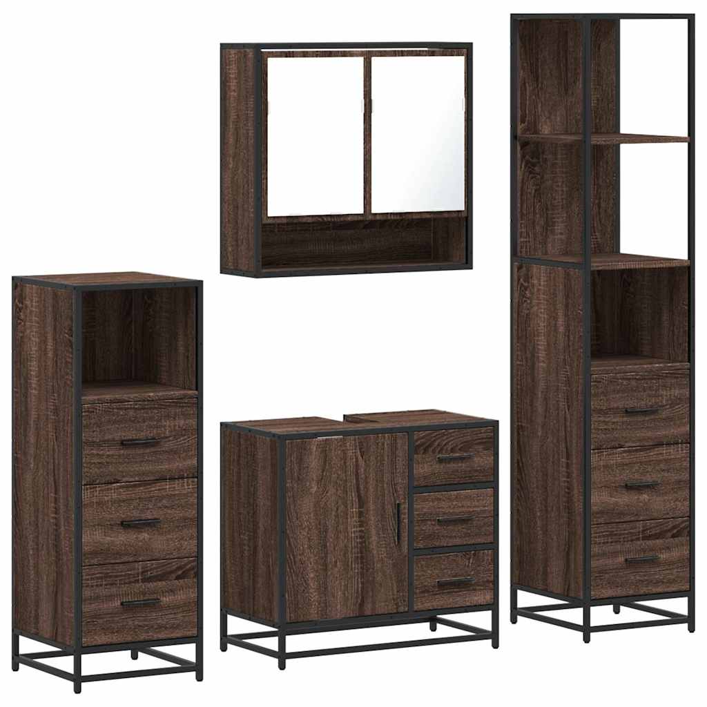 vidaXL Set de mobilier de baie din 4 piese din lemn de stejar maro vidaXL Set de mobilier de baie din 4 piese din lemn de stejar maro