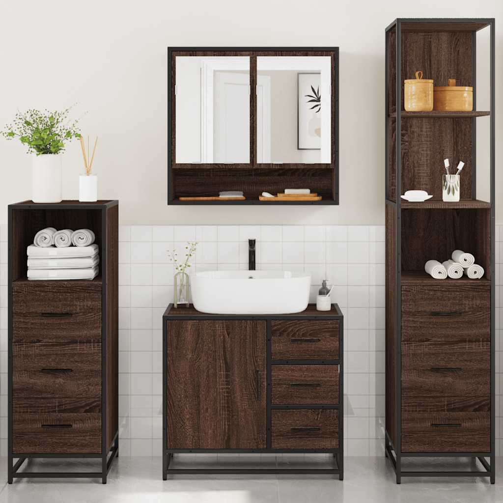 vidaXL Set de mobilier de baie din 4 piese din lemn de stejar maro vidaXL Set de mobilier de baie din 4 piese din lemn de stejar maro