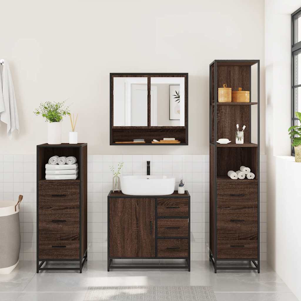 vidaXL Set de mobilier de baie din 4 piese din lemn de stejar maro vidaXL Set de mobilier de baie din 4 piese din lemn de stejar maro