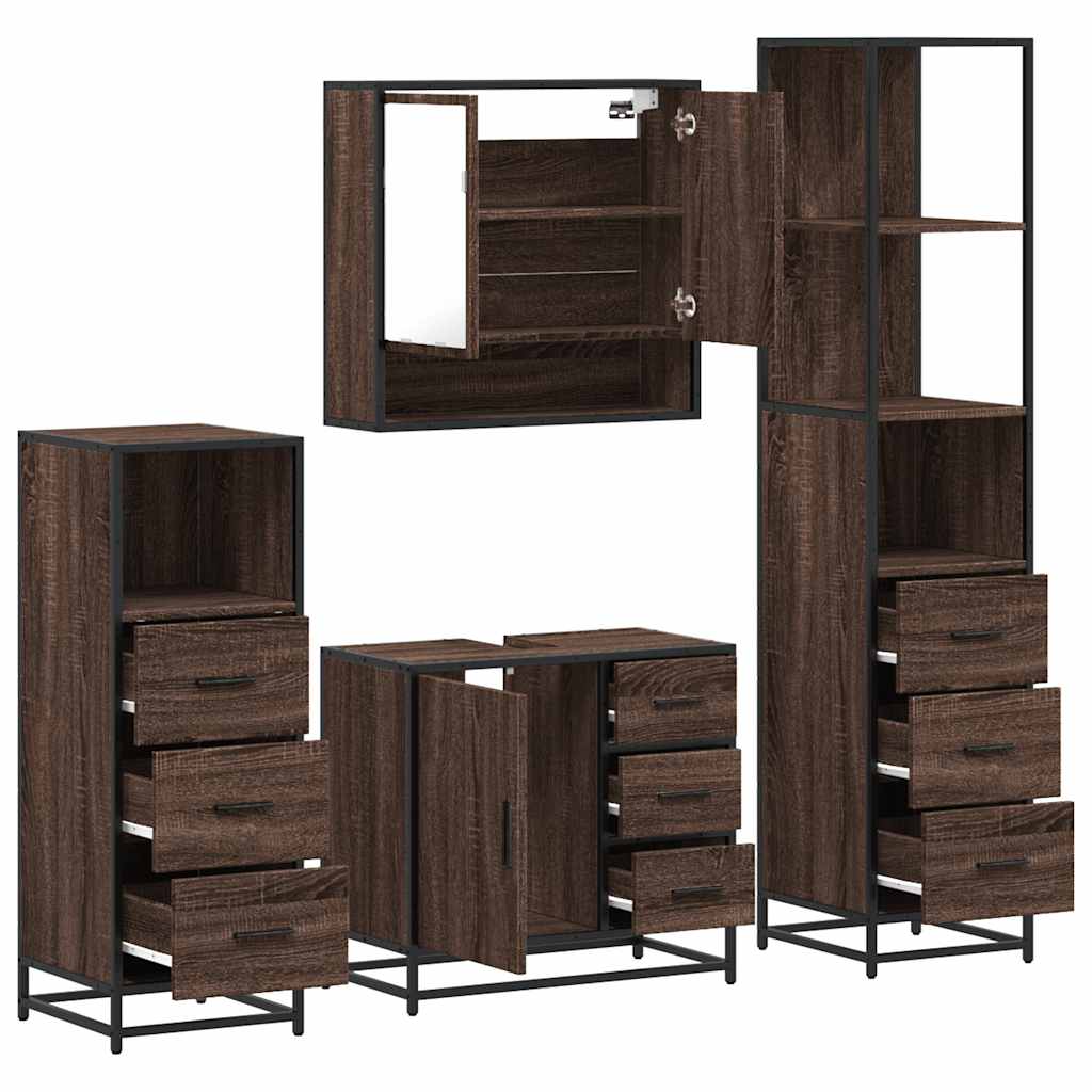 vidaXL Set de mobilier de baie din 4 piese din lemn de stejar maro vidaXL Set de mobilier de baie din 4 piese din lemn de stejar maro