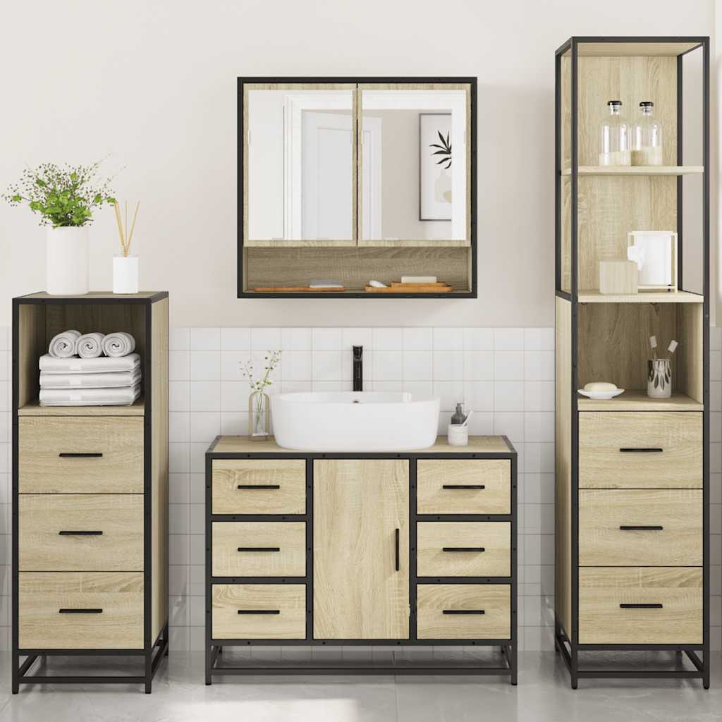 vidaXL Set de mobilier de baie din 4 piese din lemn de stejar Sonoma vidaXL Set de mobilier de baie din 4 piese din lemn de stejar Sonoma