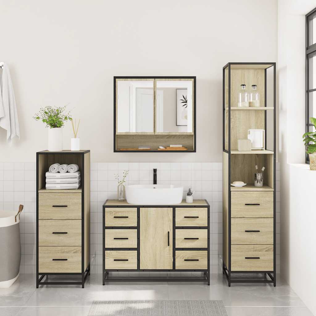 vidaXL Set de mobilier de baie din 4 piese din lemn de stejar Sonoma vidaXL Set de mobilier de baie din 4 piese din lemn de stejar Sonoma