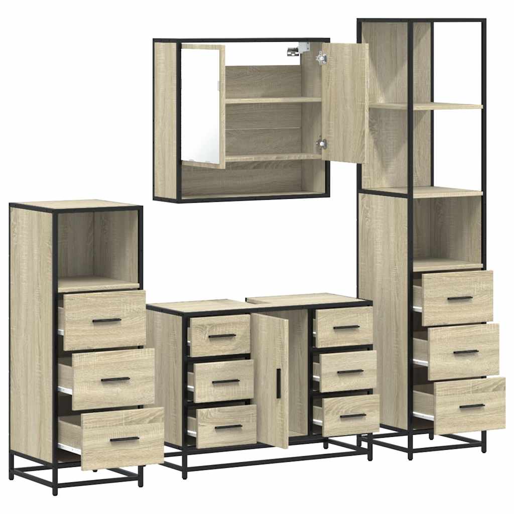 vidaXL Set de mobilier de baie din 4 piese din lemn de stejar Sonoma vidaXL Set de mobilier de baie din 4 piese din lemn de stejar Sonoma